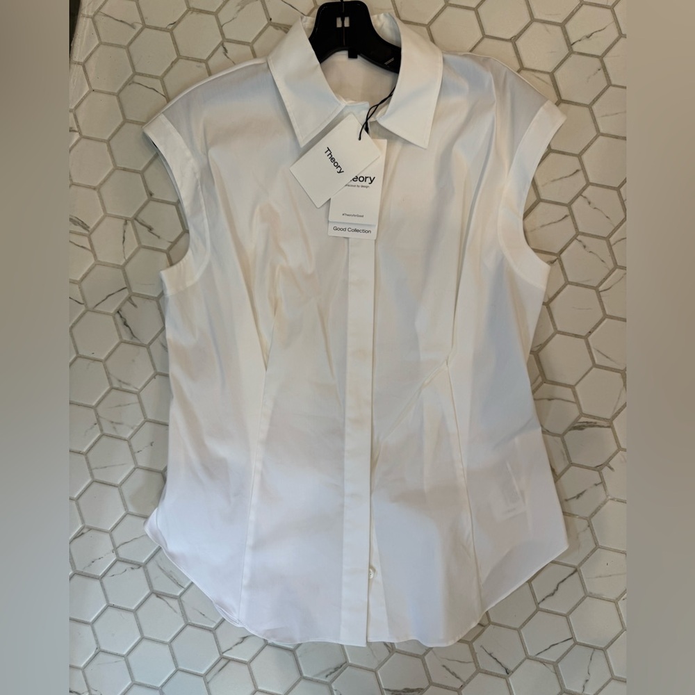 Theory White Cap-Sleeve Cotton Shirt